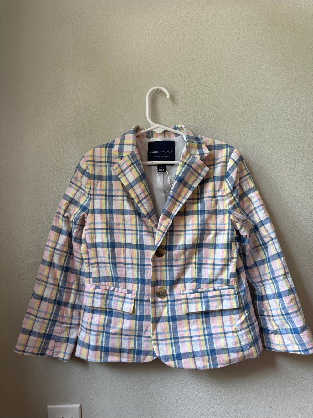 Janie and Jack Pastel Plaid Blazer in Pink, Blue & Cream